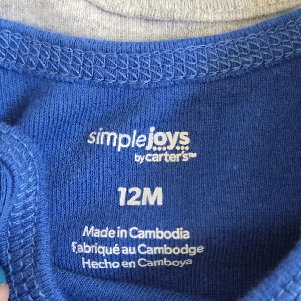 Simple Joys by Carter's Infant OneZs Size 12 Months Set of 4 Grey‎ and Blue NWT